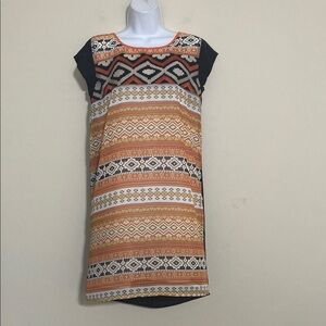 THML  Dress women L coral Multi Aztec Print Black boho festival embroidered Y2K